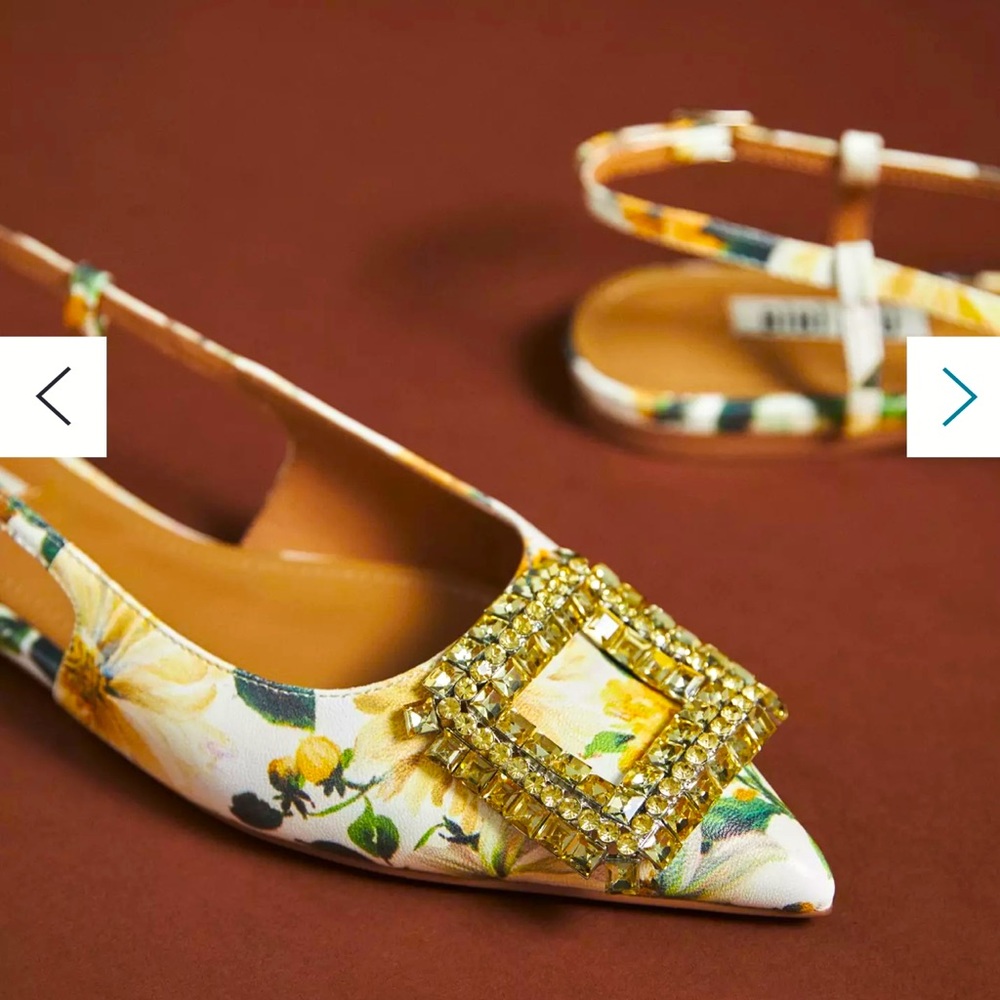 BiBi Lou Embellished Flats - Size 38 (8US) - Yellow